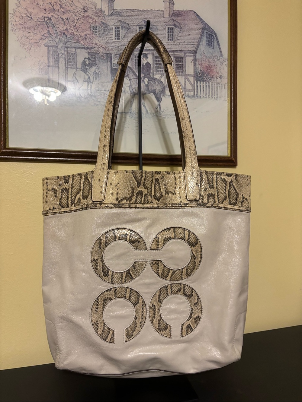 Coach Rare Audrey Slim Tote Bag in Cream Leather and Python